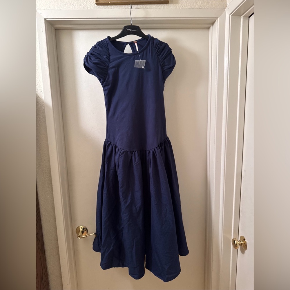 free people Afternoon Elegance stretch-cotton midi dress navy sz s - Picture 4 of 8